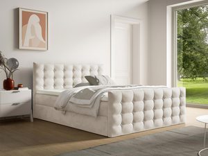 Miniaturka 6 - Białe łóżko tapicerowane w eleganckim pikowaniem