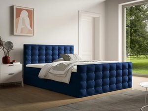 Miniaturka 3 - Łóżko tapicerowane w głębokim granatowym kolorze z pikowanym zagłówkiem