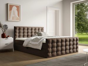 Miniaturka 2 - Nowoczesne łóżko tapicerowane w brązowym kolorze z pikowanym zagłówkiem