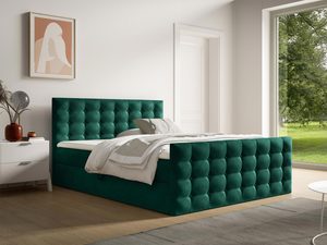 Miniaturka 8 - Łóżko tapicerowane w butelkowej zieleni z eleganckim wykończeniem