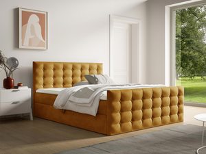 Miniaturka 9 - Łóżko tapicerowane w musztardowym kolorze z pikowanym wykończeniem