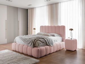 Miniaturka 17 - Pudroworóżowe łóżko z miękkim wykończeniem i obłym zagłówkiem.