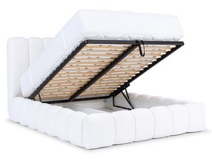 Miniaturka 3 - Białe łóżko z otwartym pojemnikiem na pościel, z drewnianą podstawą stelaża