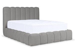Miniaturka 7 - Szare łóżko z prostym wezgłowiem i obłym wykończeniem.