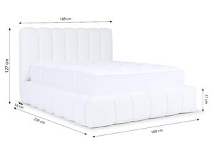 Miniaturka 4 - Białe łóżko z obłym kształtem i widocznymi wymiarami technicznymi.