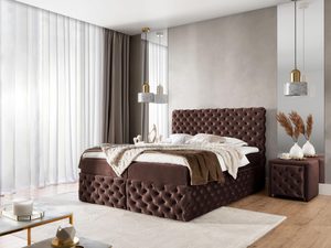 Miniaturka 12 - Łóżko tapicerowane pikowane, brązowe, styl glamour w przedstawionej aranżacji sypialni