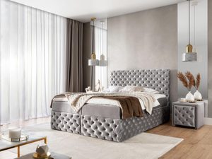 Miniaturka 15 - Łóżko tapicerowane pikowane, jasno szare, styl glamour do sypialni