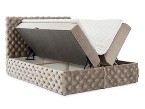 Miniaturka 9 - Łóżko tapicerowane pikowane beżowe z otwartym pojemnikiem