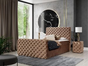 Miniaturka 7 - Łóżko tapicerowane z przeszyciami, brązowe, styl loftowy