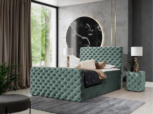 Miniaturka 8 - Łóżko tapicerowane z przeszyciami, zielone, styl loftowy