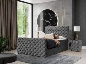 Miniaturka 9 - Łóżko tapicerowane z przeszyciami, szare, styl loftowy