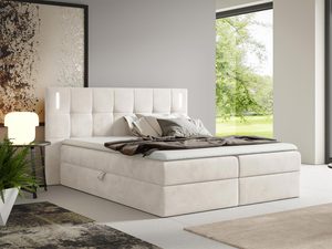 Miniaturka 5 - Łóżko tapicerowane w jasnym beżowym kolorze z prostym wykończeniem