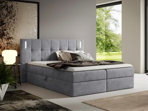 Miniaturka 7 - Łóżko tapicerowane w szarym kolorze z prostym zagłówkiem i eleganckim wykończeniem