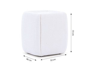 Miniaturka 1 - Okrągły biały puf z pluszowym obiciem, minimalistyczny z wymiarami technicznymi