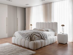 Miniaturka 3 - Łóżko tapicerowane w stylu glamour, welurowe, beżowe