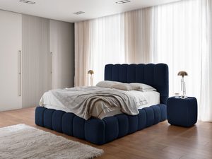 Miniaturka 4 - Łóżko tapicerowane w stylu glamour, granatowe z przeszyciami