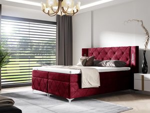 Miniaturka 5 - Łóżko tapicerowane w stylu glamour, bordowe z przeszyciami