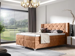 Miniaturka 6 - Łóżko tapicerowane w stylu glamour, pomarańczowe z przeszyciami