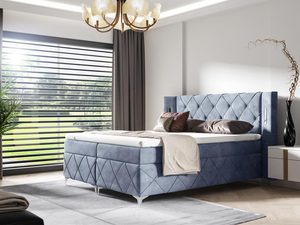 Miniaturka 7 - Łóżko tapicerowane w stylu glamour, niebieskie z przeszyciami