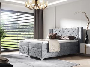 Miniaturka 8 - Łóżko tapicerowane w stylu glamour szare , z przeszyciami