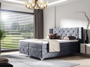 Miniaturka 9 - Łóżko tapicerowane w stylu glamour, niebieskie z przeszyciami