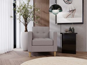 Miniaturka 30 - Jasnoszary fotel wypoczynkowy z pikowaniem i jasnym wnętrzem