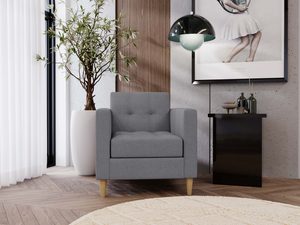Miniaturka 31 - Szary fotel tapicerowany w stylu skandynawskim przy biurku i roślinie