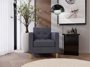 Miniaturka 33 - Ciemnoszary fotel w nowoczesnym salonie z obrazem i rośliną