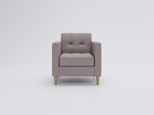 Miniaturka 24 - Brązowy fotel z pikowanym oparciem i drewnianą podstawą