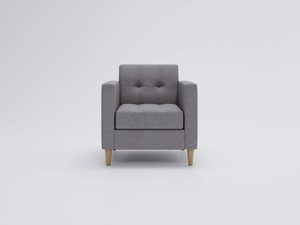 Miniaturka 25 - Szary fotel z tapicerką o gęstym splocie i drewnianymi nogami