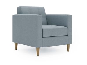 Miniaturka 10 - Niebieskoszary fotel z zaokrąglonymi podłokietnikami i pikowaniem