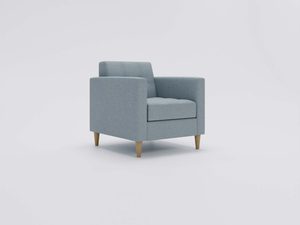 Miniaturka 29 - Mały niebieskoszary fotel o prostej bryle i nowoczesnym wyglądzie