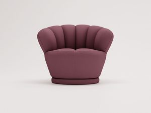 Miniaturka 18 - Fotel muszla w kolorze śliwkowym z dekoracyjnym oparciem, styl retro do salonu