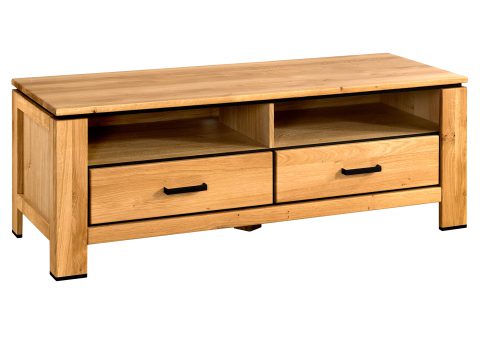 Komoda RTV z szufladami i wnękami, wykonana z litego dębu