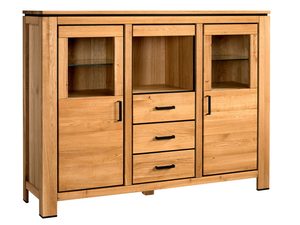Miniaturka 16 - Komoda z litego drewna dębowego z przeszkleniami i trzema szufladami
