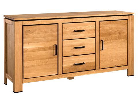 Komoda dębowa z trzema szufladami i dwiema szafkami