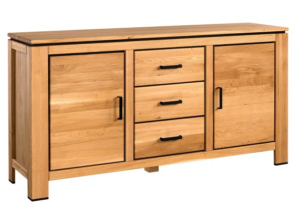 Komoda dębowa z trzema szufladami i dwiema szafkami