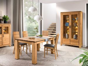 Miniaturka 1 - Zestaw stołu i czterech krzeseł z litego drewna do jadalni