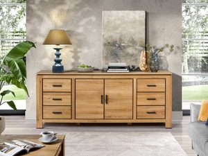 Miniaturka 2 - Drewniana komoda z trzema szafkami i szufladami do salonu