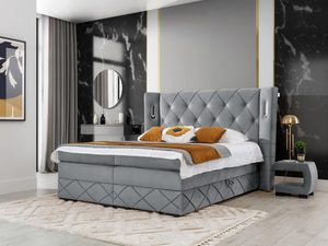 Miniaturka 10 - Jasnoszare łóżko tapicerowane z oświetleniem