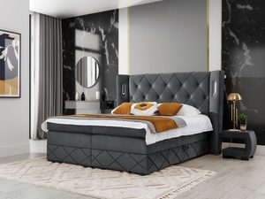 Miniaturka 11 - Tapicerowane łóżko z prostym zagłówkiem pikowanym w stylu glamour