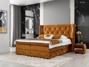 Miniaturka 8 - Łóżko w kolorze musztardowym - model z wyrazistym pikowaniem, ciepły, odważny odcień, styl industrialny.