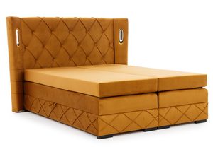 Miniaturka 3 - Musztardowe łóżko tapicerowane z oświetleniem