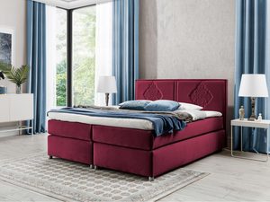 Miniaturka 3 - Łóżko tapicerowane w bordowym kolorze z geometrycznym pikowaniem