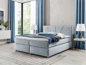 Miniaturka 6 - Błękitne tapicerowane łóżko w nowoczesnej sypialni