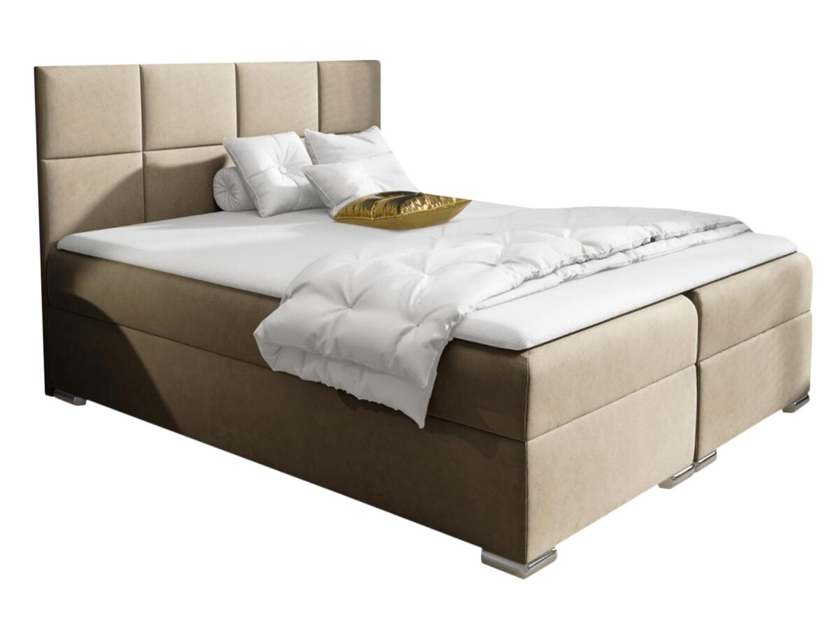 Łóżko Kontynentalne o Geometrycznym Designie Cappuccino