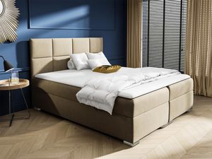 Miniaturka 2 - Nowoczesne łóżko tapicerowane w beżowym kolorze z pikowanym wykończeniem