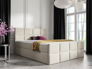 Miniaturka 1 - Jasno beżowe łóżko tapicerowane z pikowanym zagłówkiem