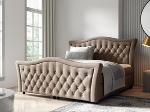 Miniaturka 5 - Łóżko w kolorze karmelowym - klasyczny model z wyrazistym pikowaniem, ciepły, ziemisty kolor, idealny do przytulnych wnętrz.