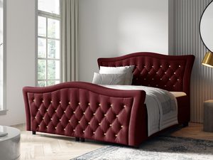 Miniaturka 7 - Łóżko w kolorze bordowym - luksusowy model z wyrazistym pikowaniem, głęboki, elegancki kolor, idealny do klasycznych wnętrz.